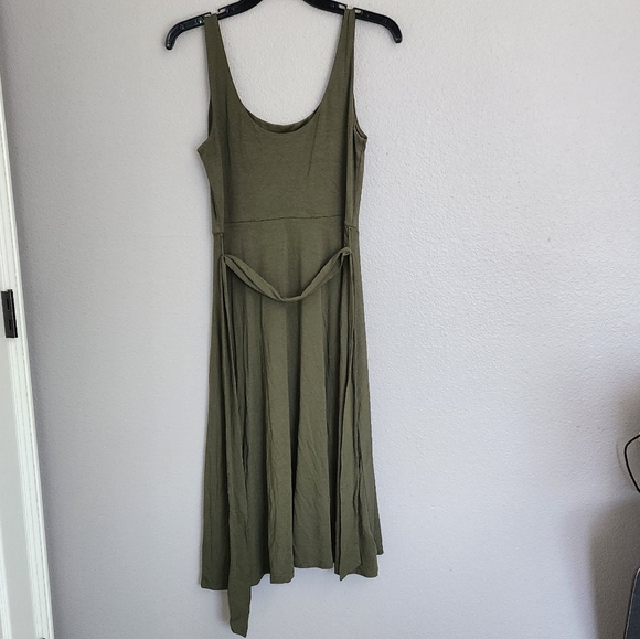 LOFT OLIVE GREEN Tie Waist Midi Dress/ SP - Picture 3 of 15